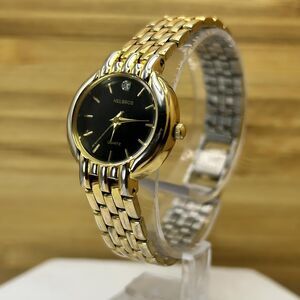 Helbros Watch Gold Tone and Black Dial Diamond Hours Quartz Battery Movement